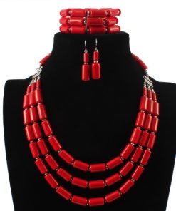 Beautiful Red 3pc Beaded Necklace Set