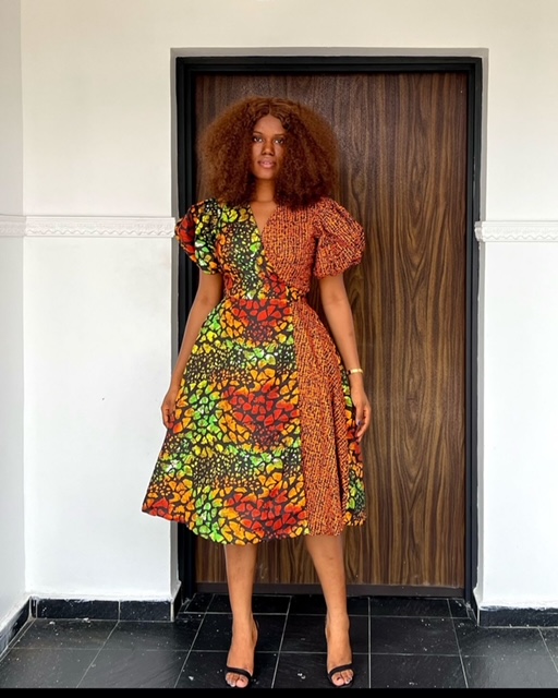 Vibrant Wrap Ankara Midi Dress Villagie