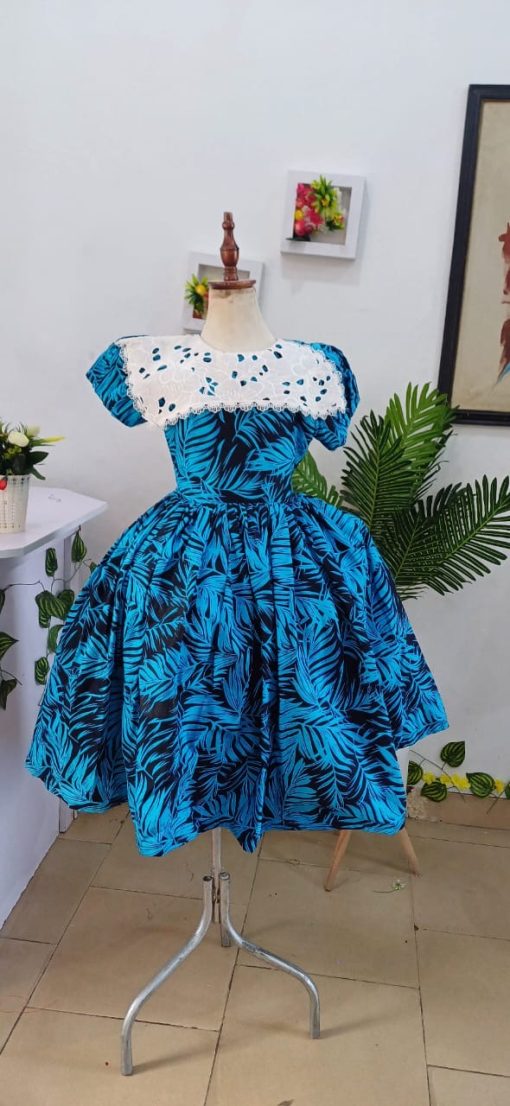 Blue Ankara Tropical Print Dress
