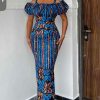 Off Shoulder Ankara Dress with Elastic Sleeves