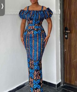 Off Shoulder Ankara Dress with Elastic Sleeves