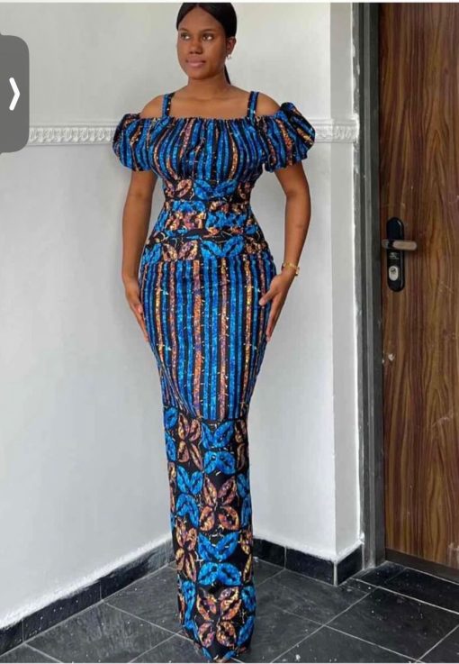 Off Shoulder Ankara Dress with Elastic Sleeves