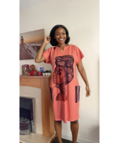 Plain Boubou with African Face Print